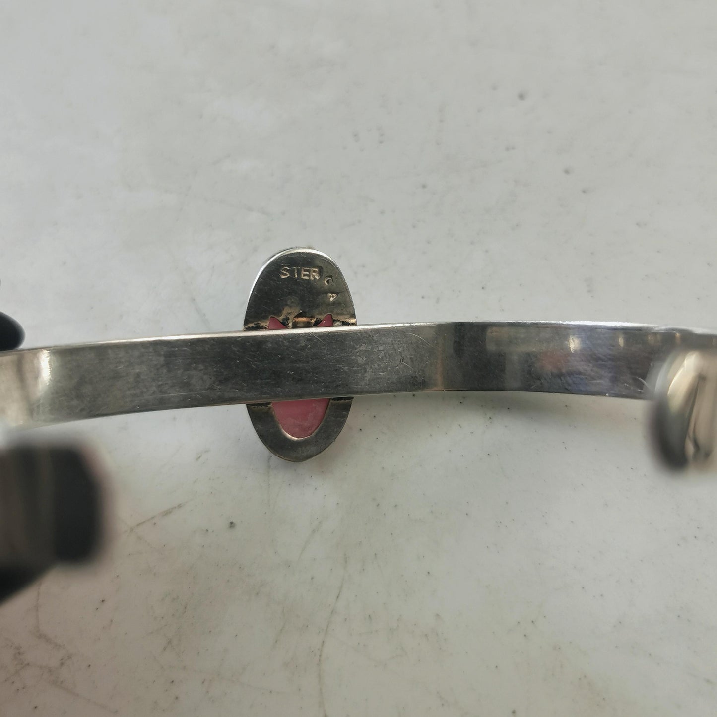 Vintage Sterling Silver Rhodochrosite Set - Ring and Cuff Bracelet