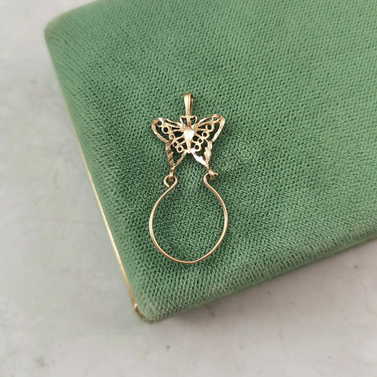 Estate 10k Yellow Gold Diamond Cut Butterfly Charm Holder Pendant