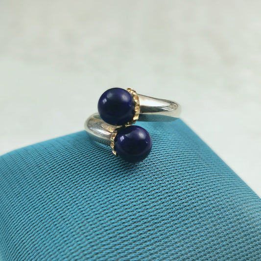 Vintage Tiffany & Co. Sterling Silver and 18k Lapis Lazuli Bypass Ring