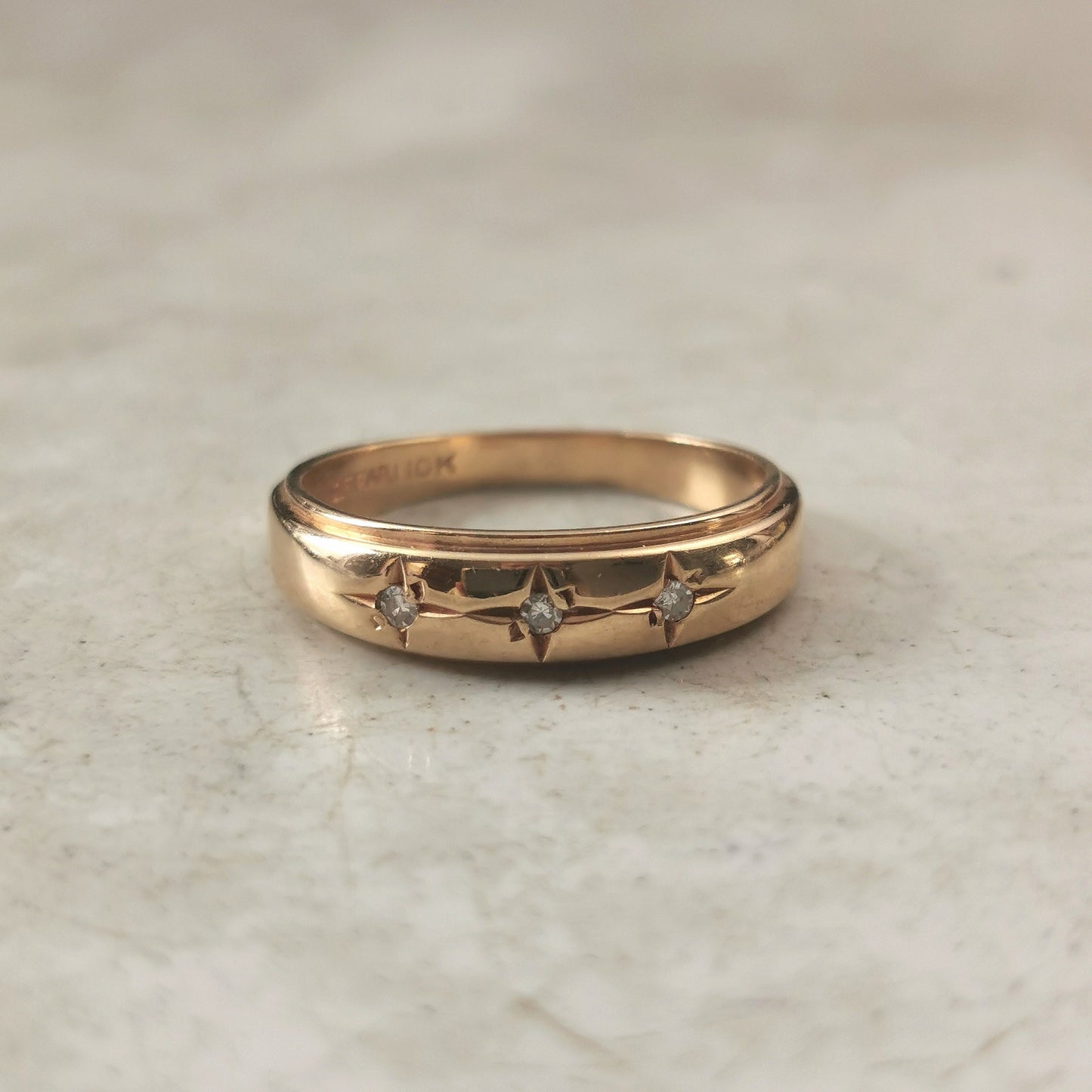 Estate 10k Yellow Gold Star Set Diamond Band - Stacking Ring