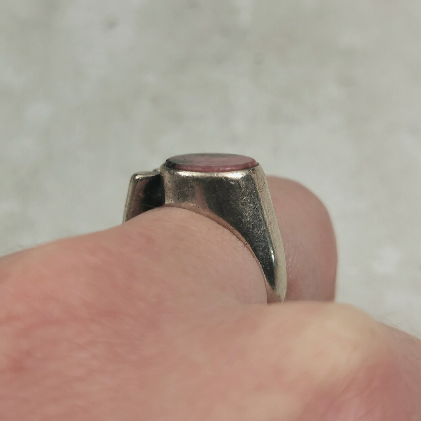 Mid-century Modern Sterling Silver and Rhodonite Ring