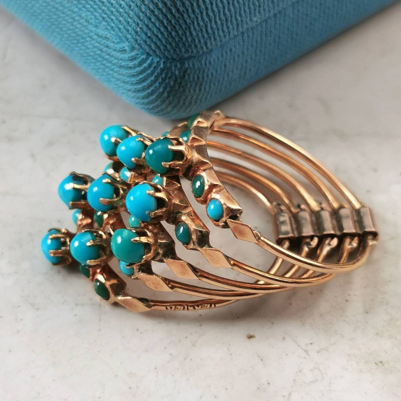 Vintage 14k Yellow Gold Turquoise Harem Ring