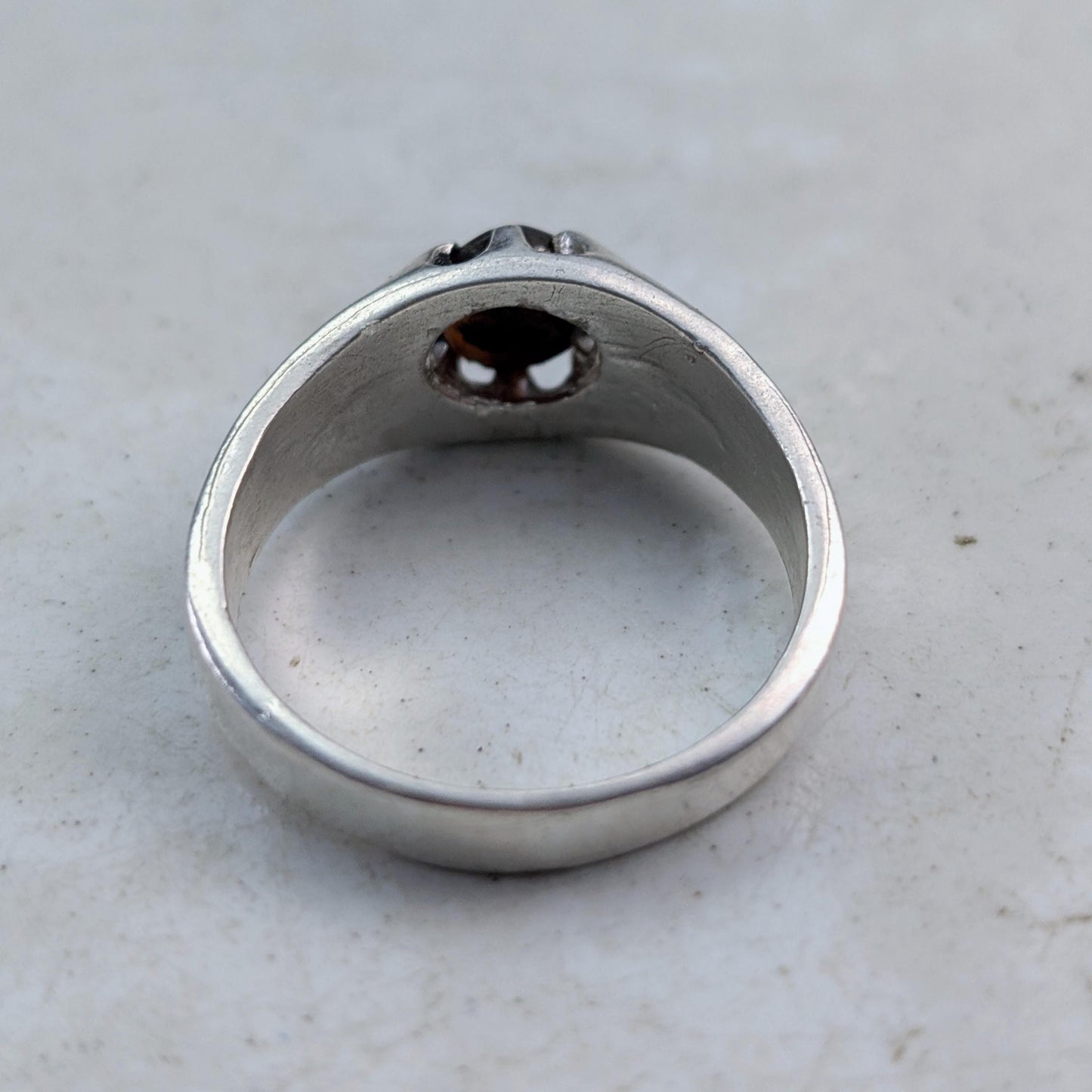 Custom Vintage Sterling Silver Belcher Set Fire Agate Ring