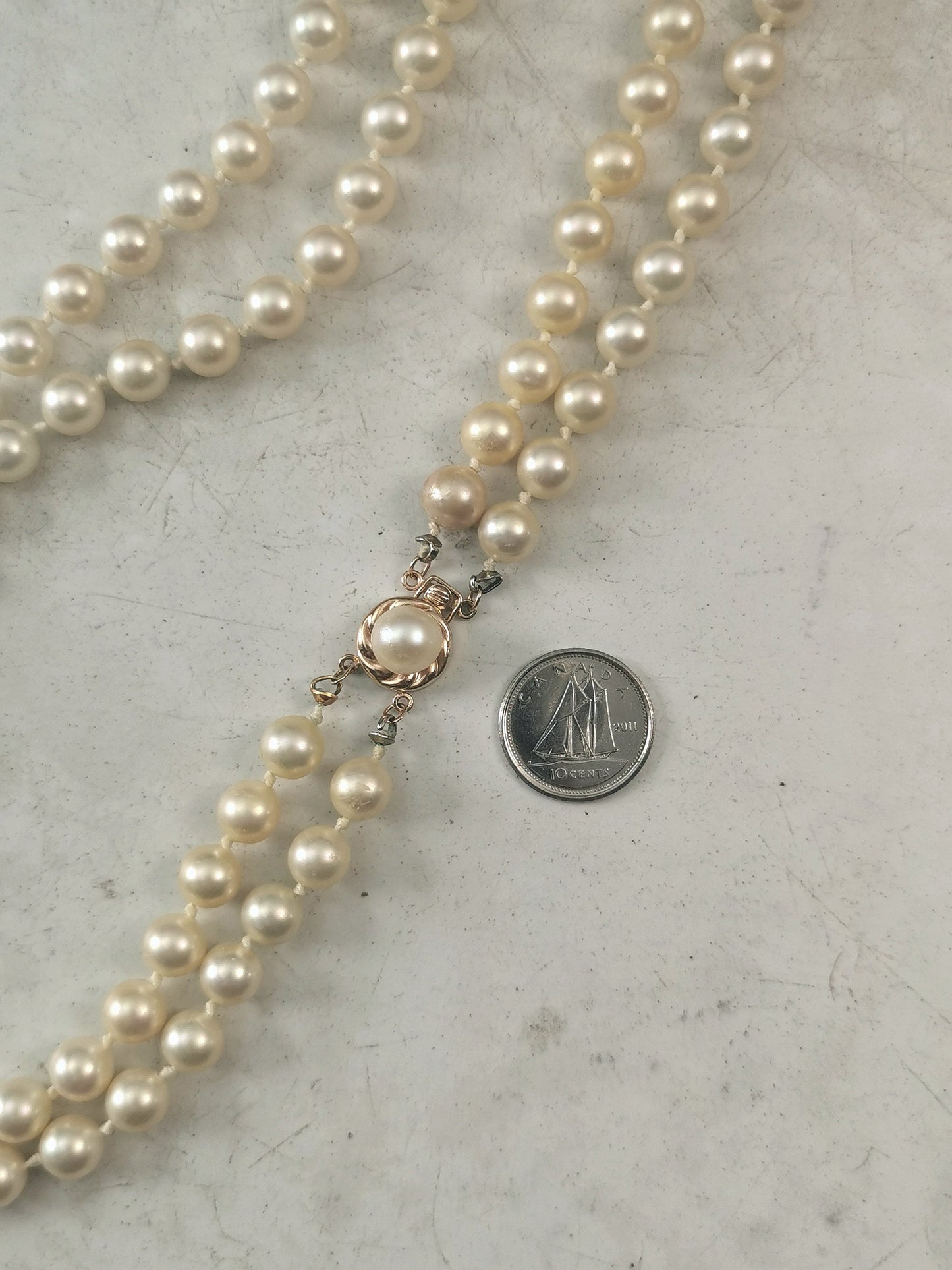 Vintage 14k Yellow Gold High Quality Imitation Double Strand Pearl Necklace - Majorica Pearls