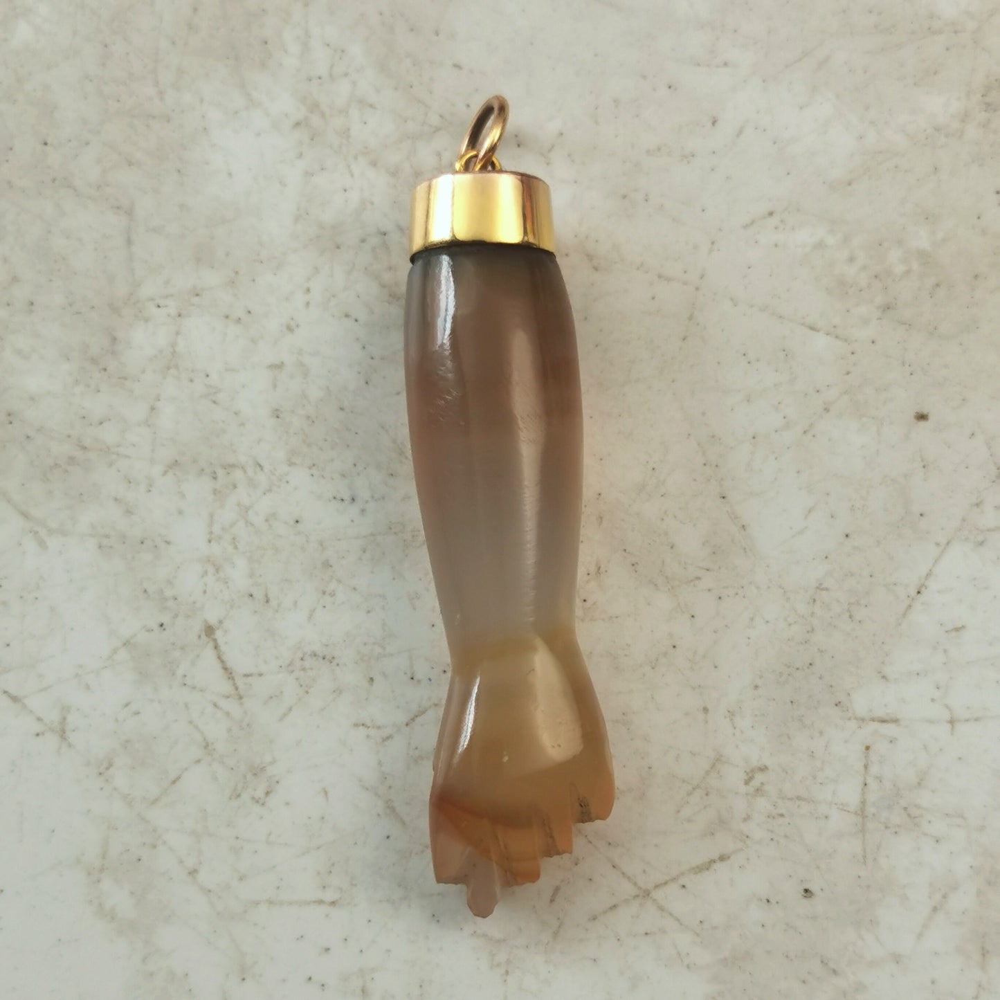 Vintage 10k Yellow Gold Banded Agate Mano Figa Charm Pendant