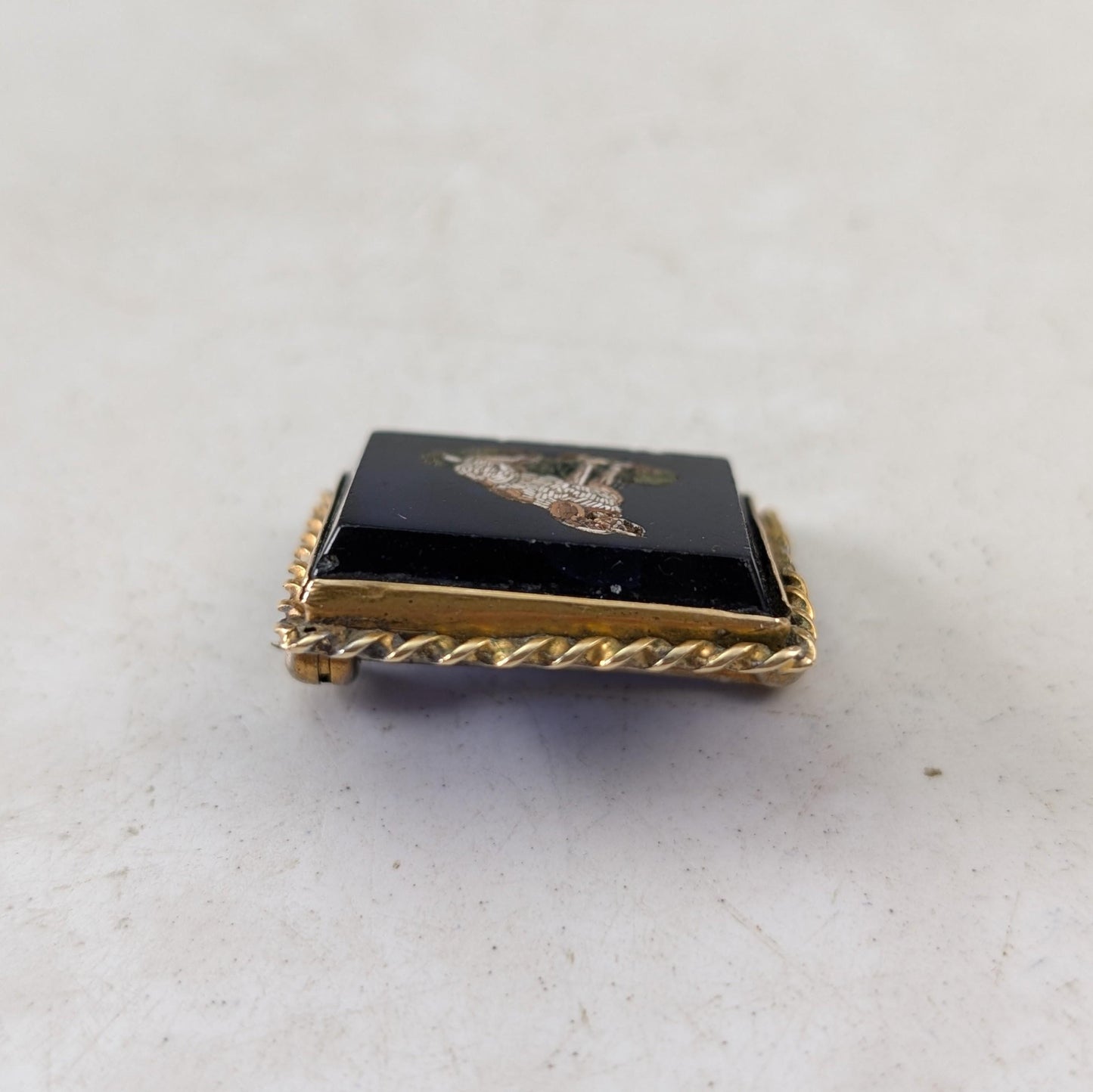 Victorian Gold Plated Micro Mosaic Dog Brooch