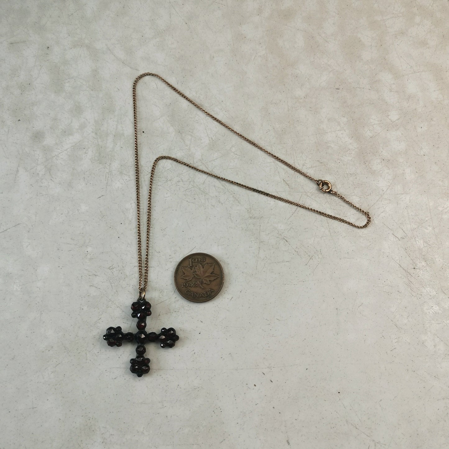 Victorian Bohemian Garnet Cross Pendant Necklace