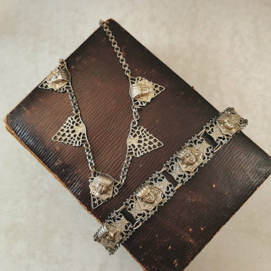 Art Deco Egyptian Revival King Tut Necklace and Bracelet Set