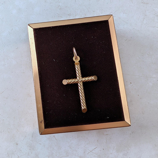 Estate Uno-A-Erre 10k Yellow Gold Twisted Cross Pendant