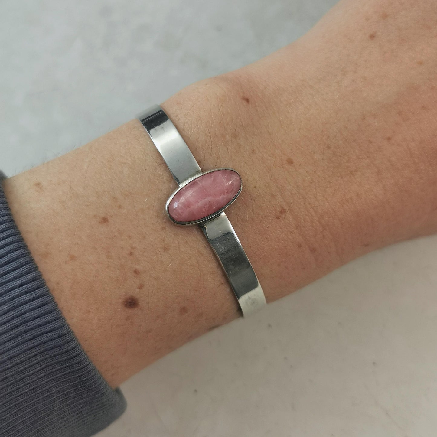 Vintage Sterling Silver Rhodochrosite Set - Ring and Cuff Bracelet