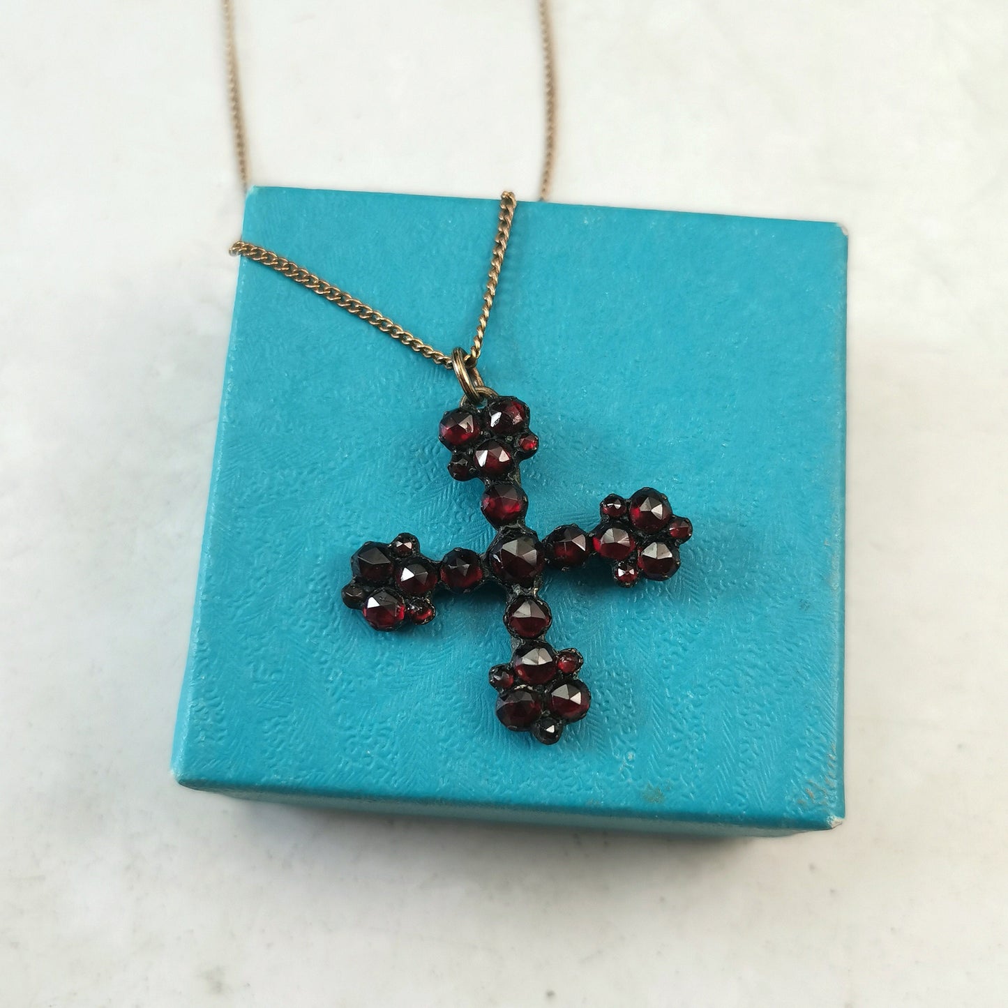 Victorian Bohemian Garnet Cross Pendant Necklace