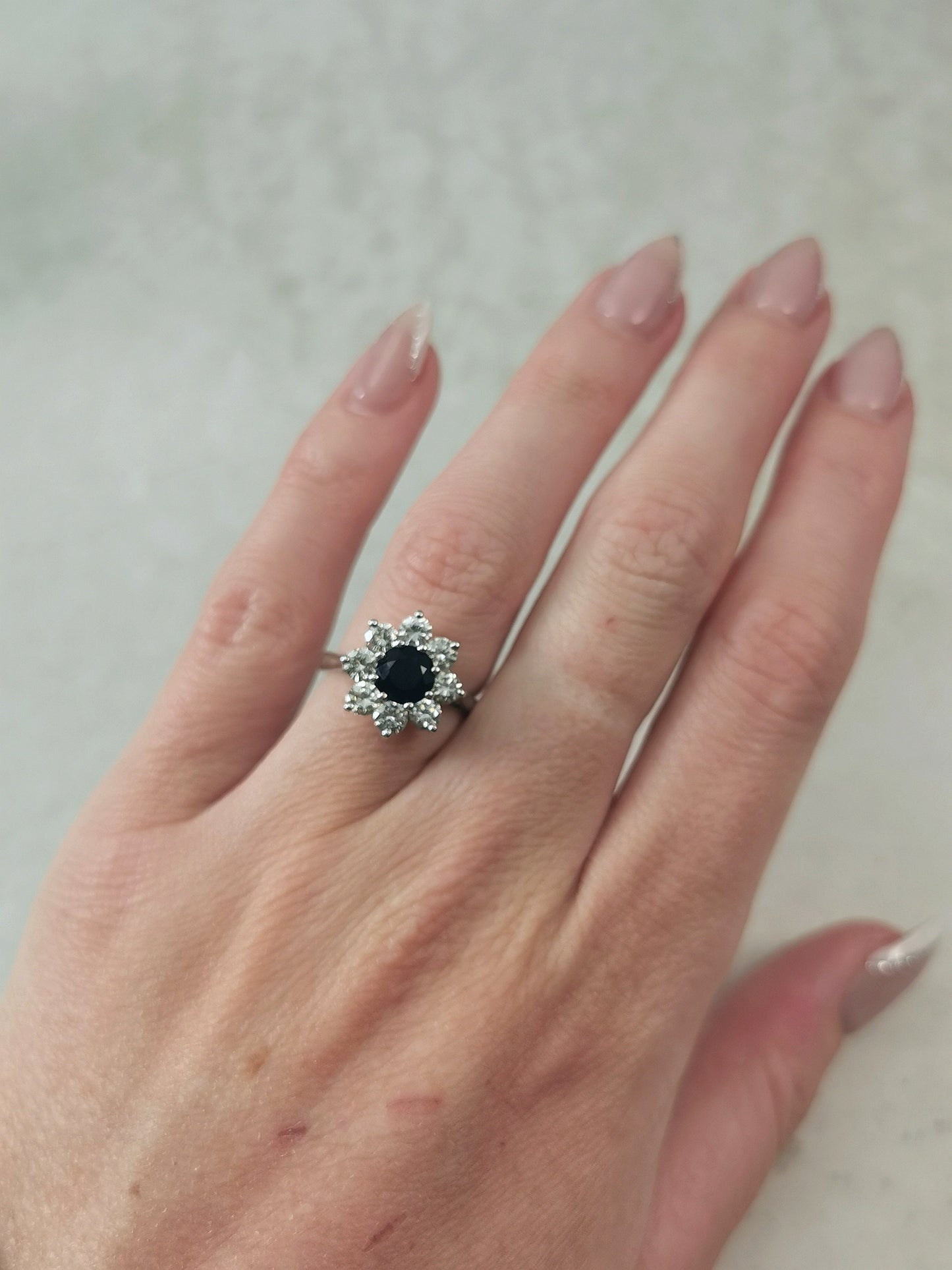 Vintage 1960's 18k White Gold Sapphire Cluster Ring