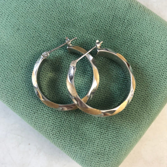 Estate 14k White & Yellow Gold Wide Twisted Hoop Earrings
