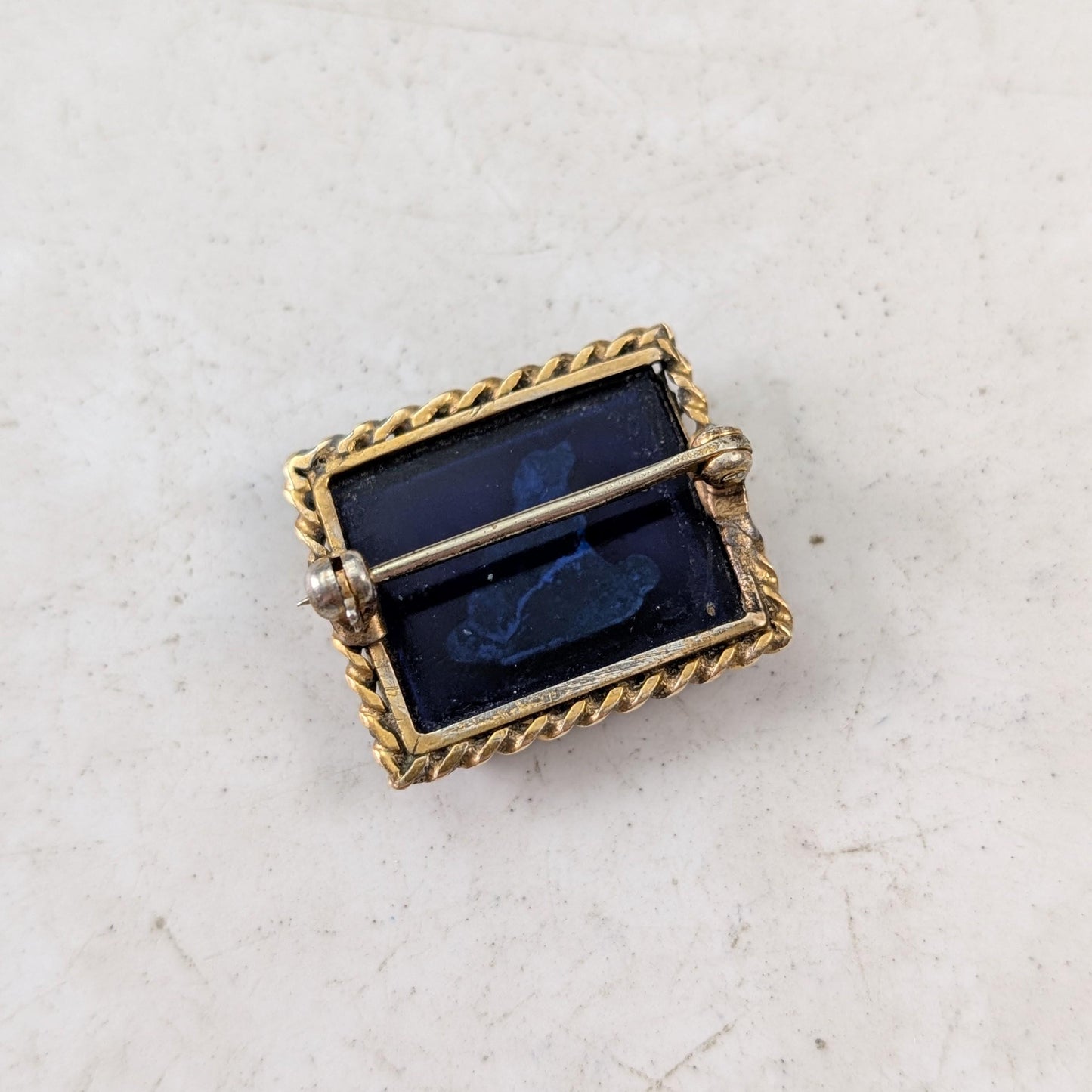 Victorian Gold Plated Micro Mosaic Dog Brooch