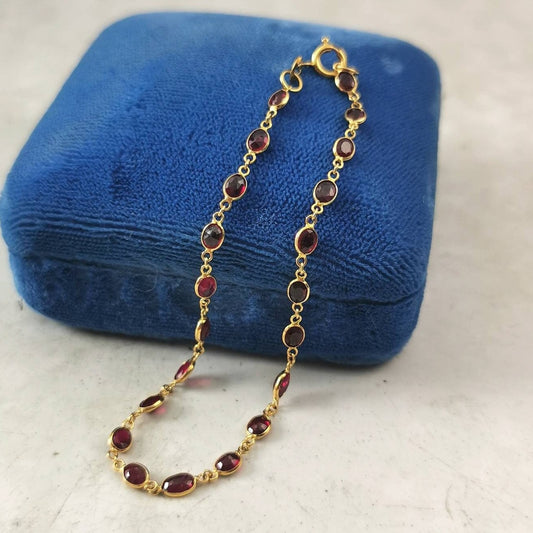 Estate 18k Yellow Gold Ruby Station Bracelet