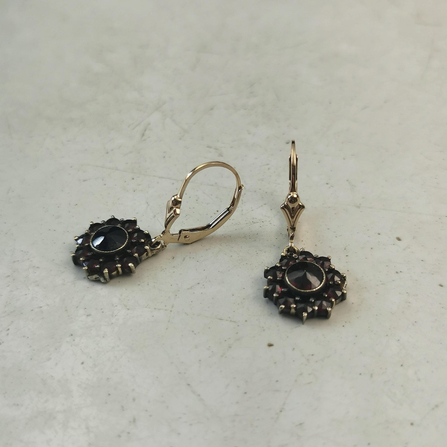Vintage Bohemian Garnet Lever Back Earrings - Sterling Silver & 14k Gold Filled