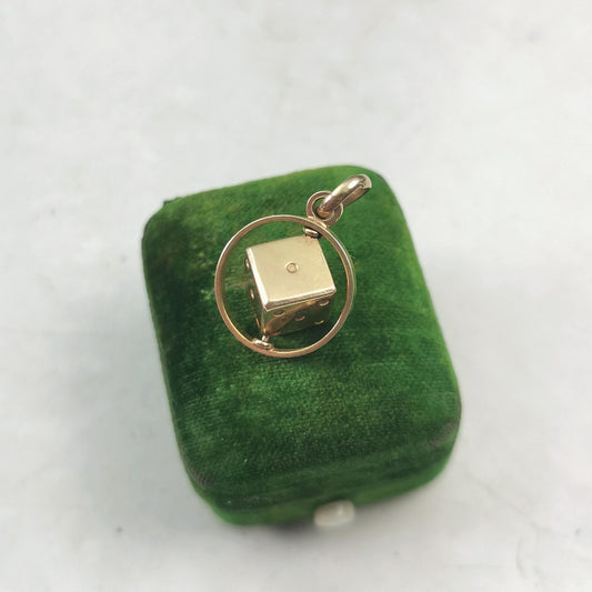 Vintage 10k Yellow Gold 3D Spinning Lucky Dice Charm