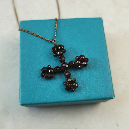 Victorian Bohemian Garnet Cross Pendant Necklace
