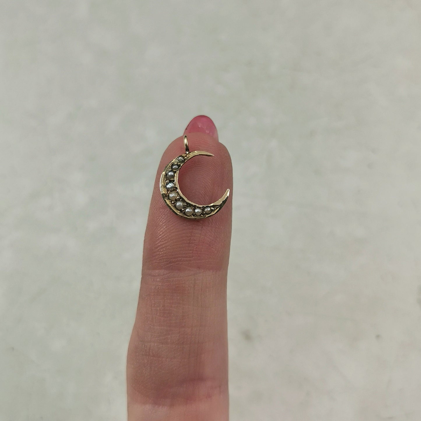 Victorian 10k Yellow Gold and Seed Pearl Crescent Moon Conversion Pendant