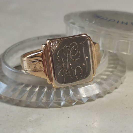 Vintage 10k Solid Gold Signet Ring with Initials HJ