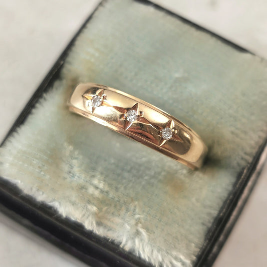 Estate 10k Yellow Gold Star Set Diamond Band - Stacking Ring