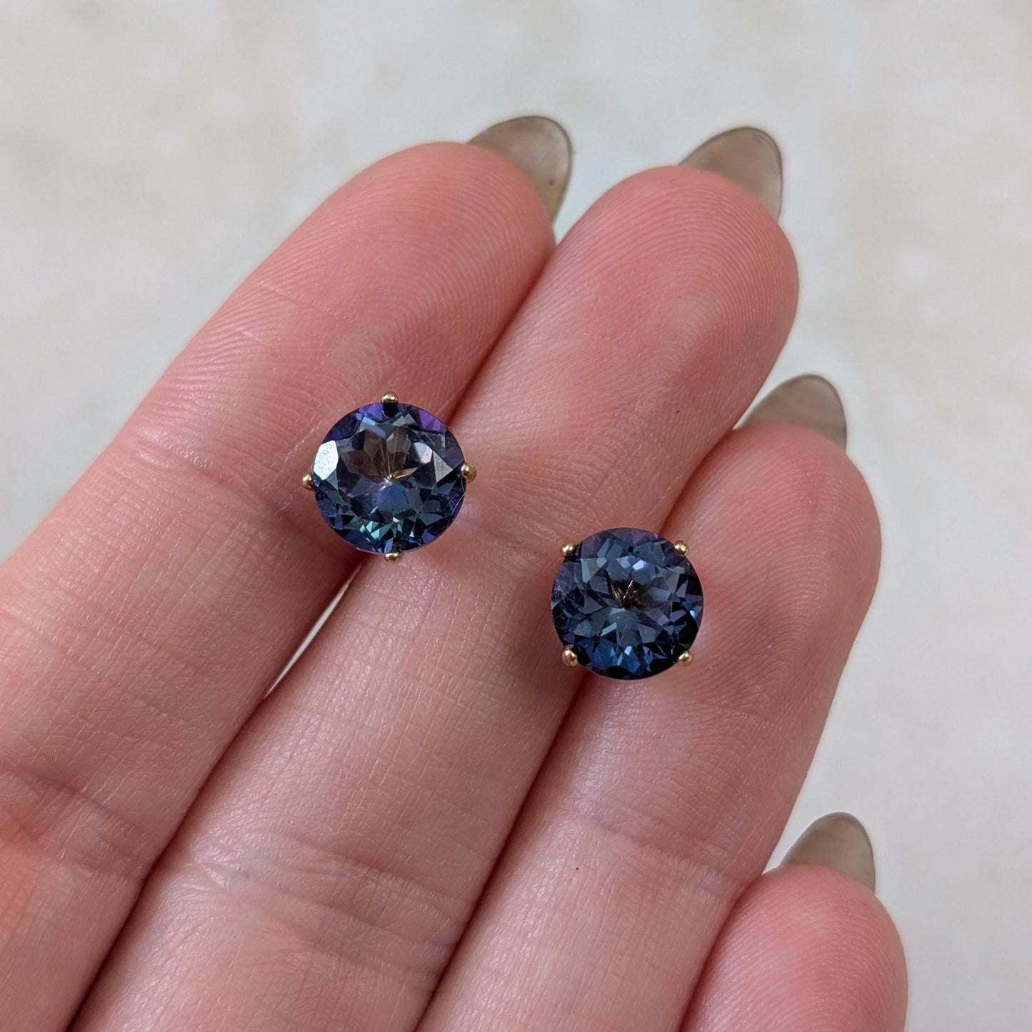 Estate 14k Yellow Gold Blue Mystic Topaz Studs