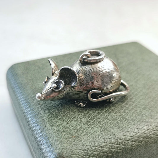 Vintage 835 Silver Mid-century Mouse Charm - Extra Large Austrian 3D Cartoon Mouse