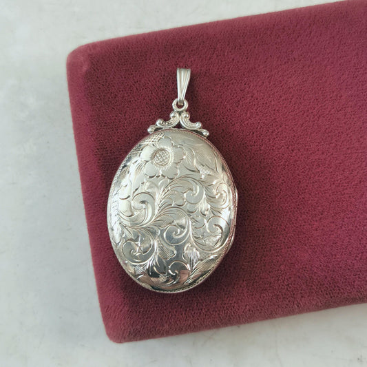Vintage Large Sterling Silver Ornate Floral Locket
