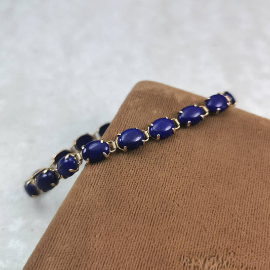 Estate 14k Yellow Gold Lapis Lazuli Tennis Bracelet