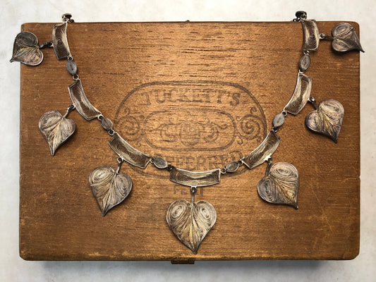 Antique 800 Silver Filigree Leaf Collar Necklace Necklace