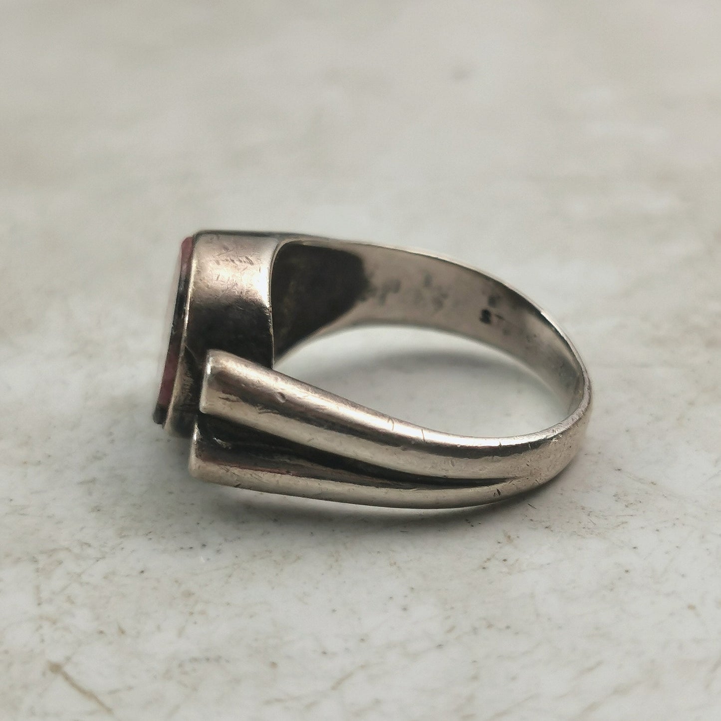 Mid-century Modern Sterling Silver and Rhodonite Ring