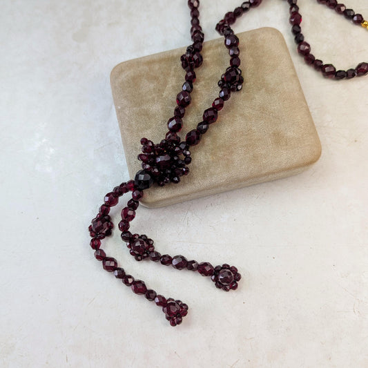 Vintage Miriam Haskell Ruby Faceted Glass Lariat Necklace