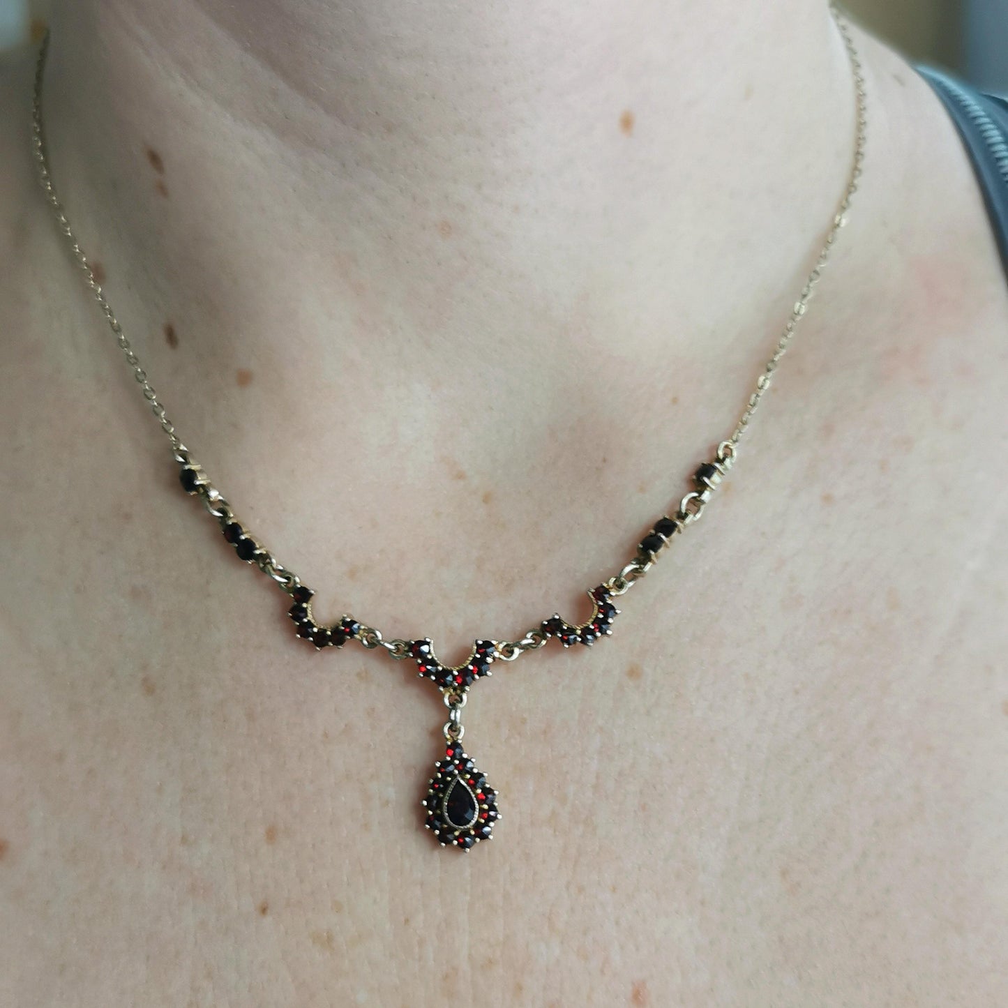 Vintage Sterling Silver Vermeil Bohemian Garnet Necklace