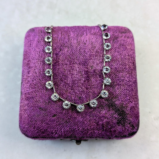 Art Deco Sterling Silver Demi Riviere Crystal Necklace