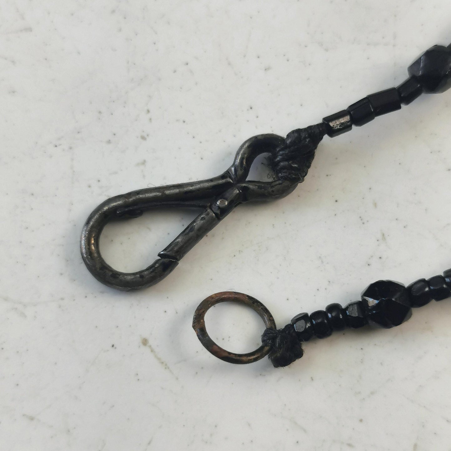 Victorian Black Glass Mourning Beads - Long Guard Chain Mourning Necklace