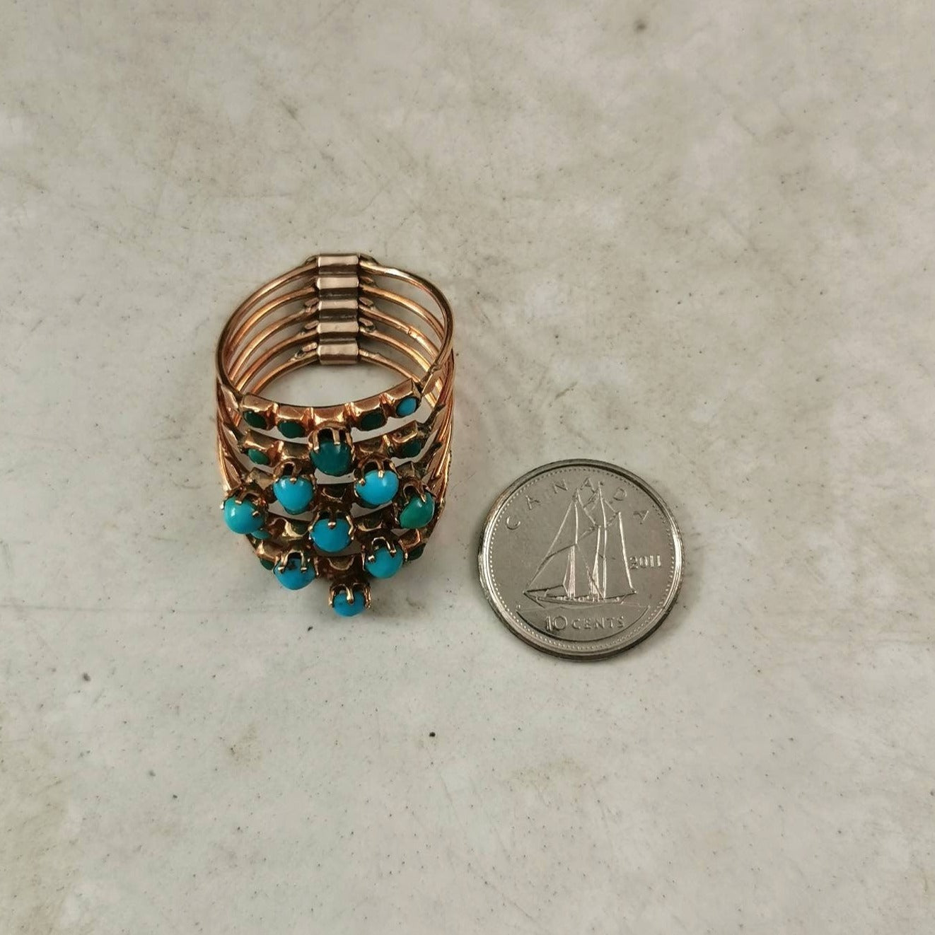 Vintage 14k Yellow Gold Turquoise Harem Ring
