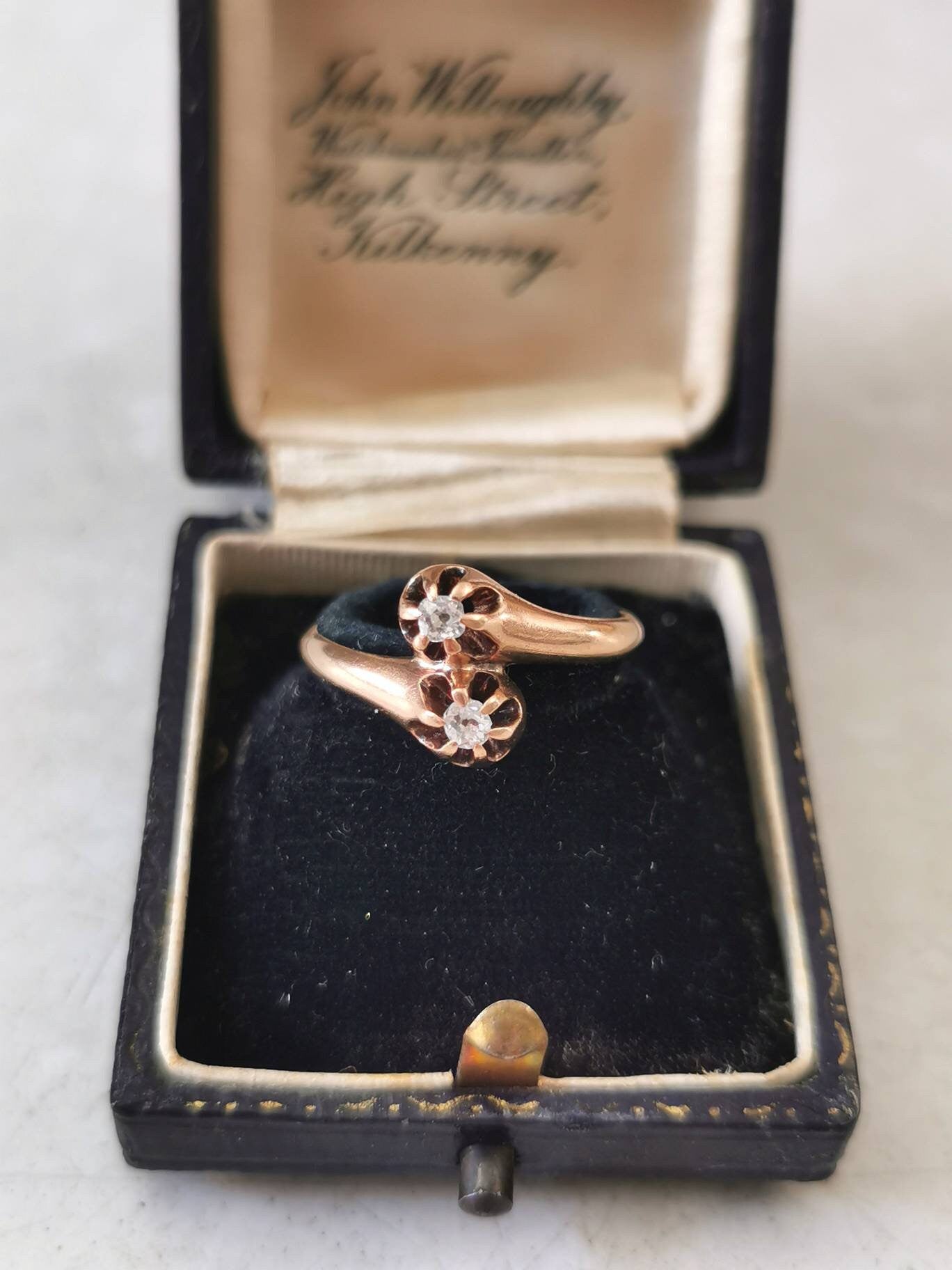 Victorian 10k Yellow Gold Old Mine Cut Diamond Toi & Moi Ring