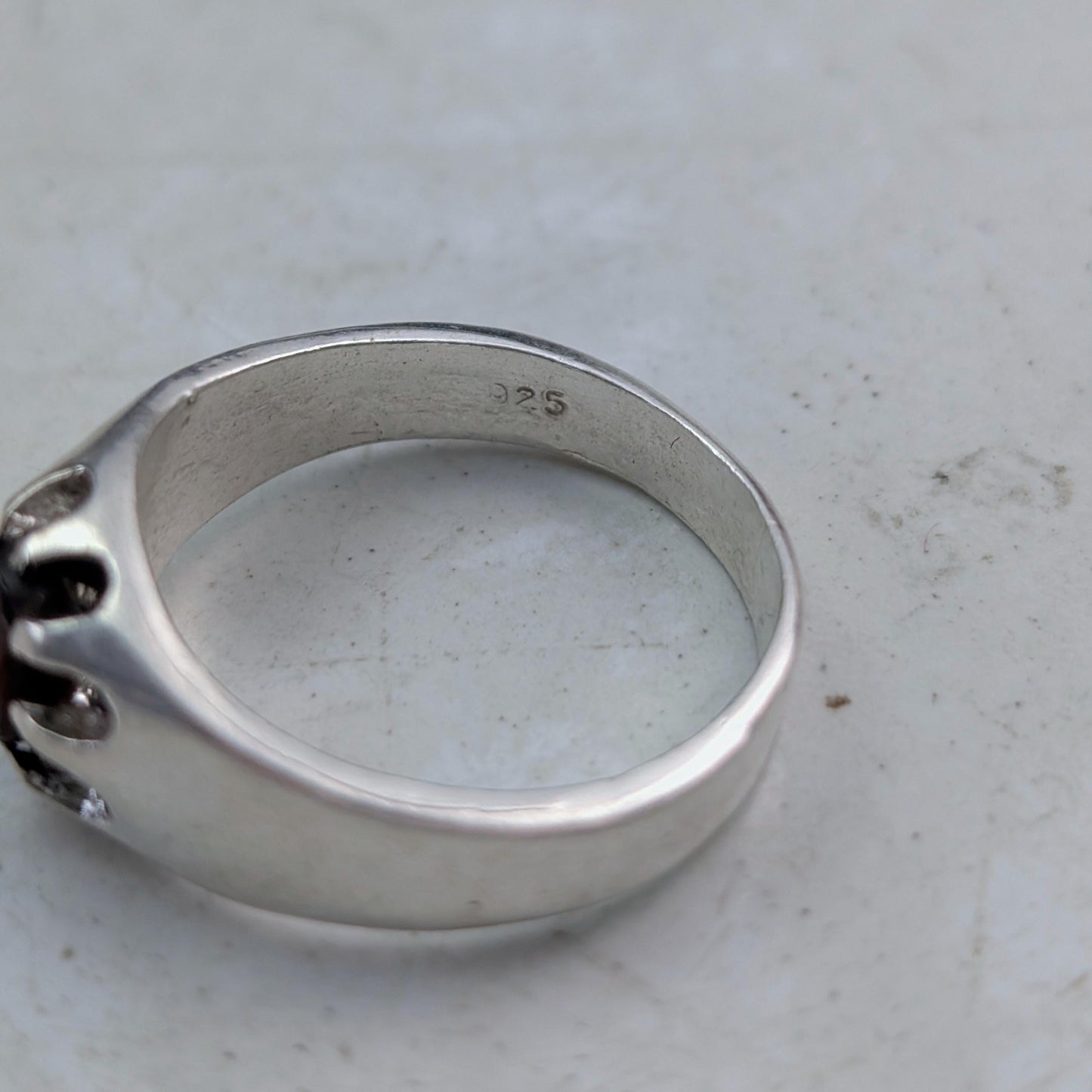 Custom Vintage Sterling Silver Belcher Set Fire Agate Ring