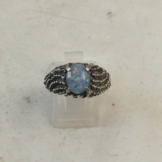 Vintage Mid-century Brutalist Opal Triplet Ring in Sterling Silver