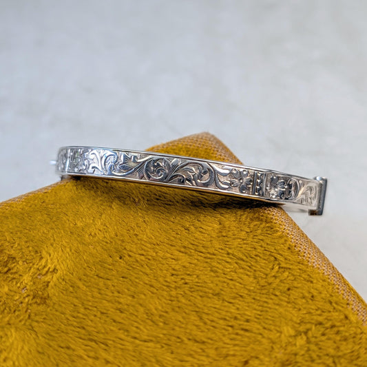 Antique Birks Sterling Silver Chased Floral Bracelet