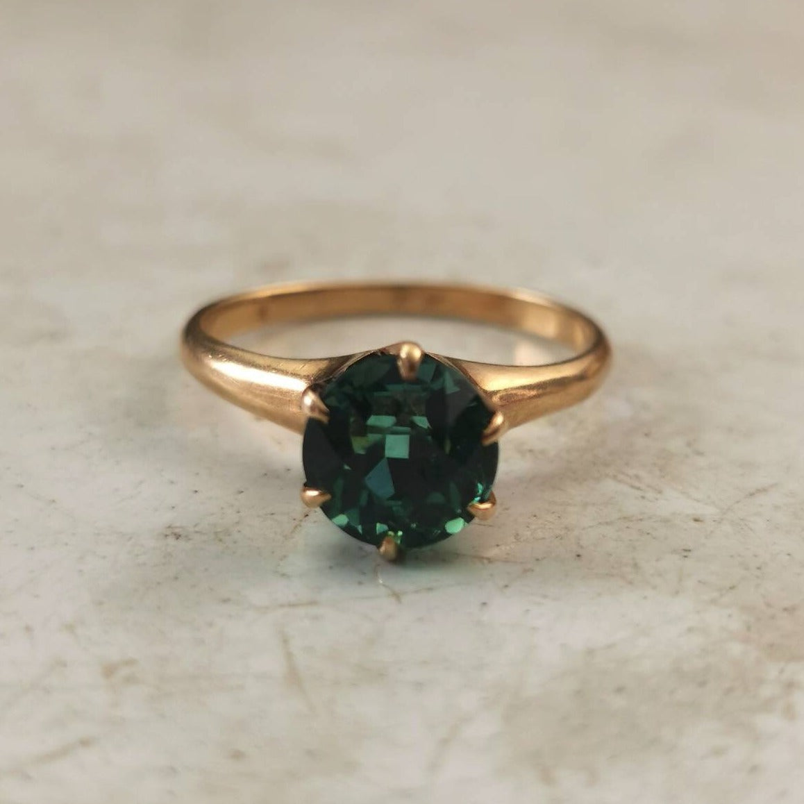 Antique Edwardian 14k Yellow Gold 2.65ct Blue Green Tourmaline Solitaire Ring