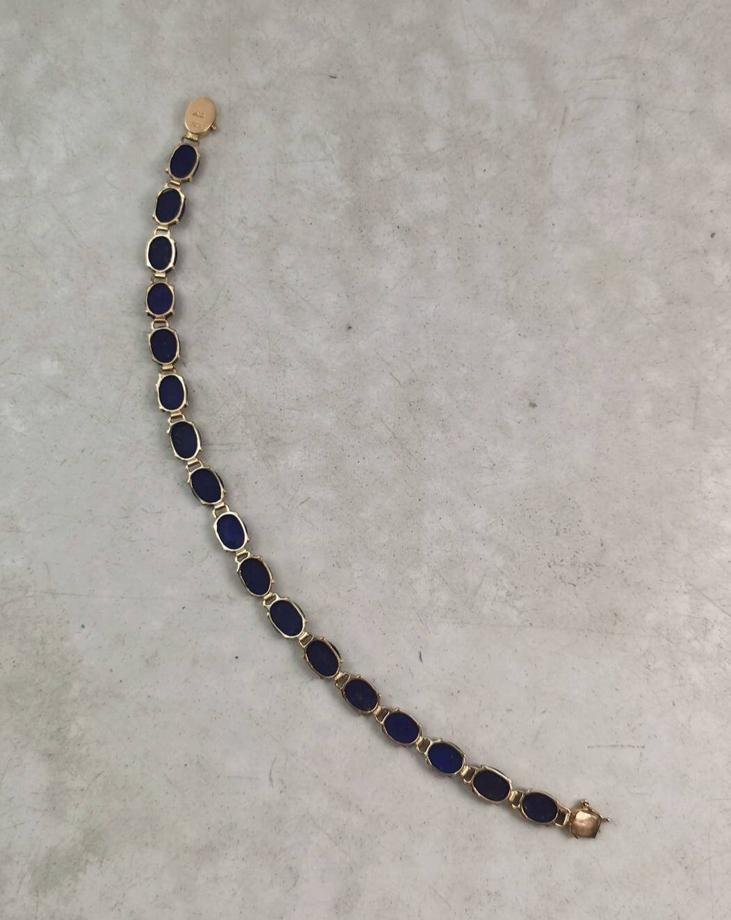 Estate 14k Yellow Gold Lapis Lazuli Tennis Bracelet