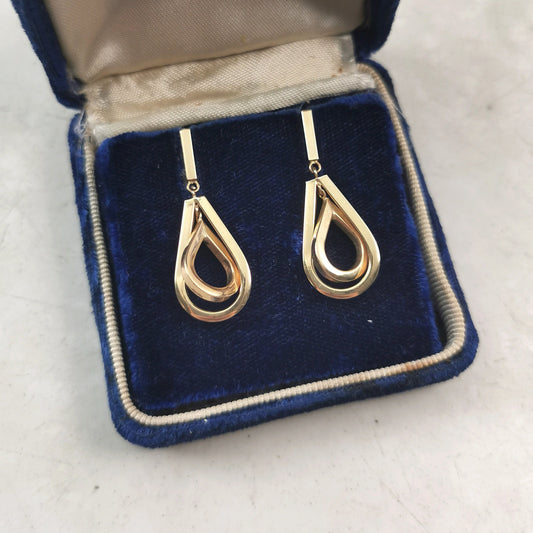 Estate 10k Yellow Gold Double Tear Drop Earrings