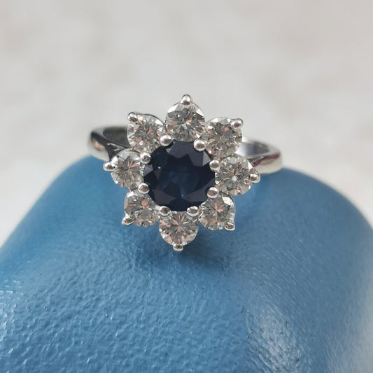 Vintage 1960's 18k White Gold Sapphire Cluster Ring