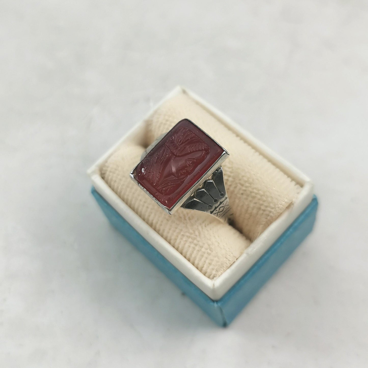 Victorian Sterling Silver Pressed Glass Cameo Ring