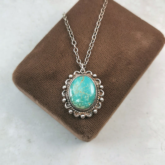 Vintage Southwestern Sterling Silver Turquoise Pendant Necklace