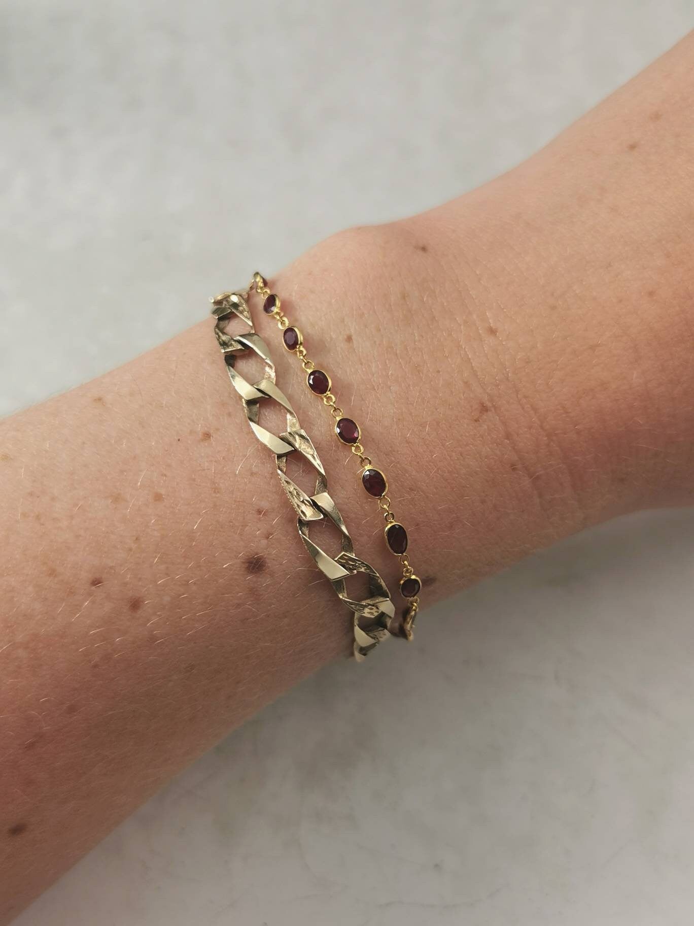 Estate 18k Yellow Gold Ruby Station Bracelet