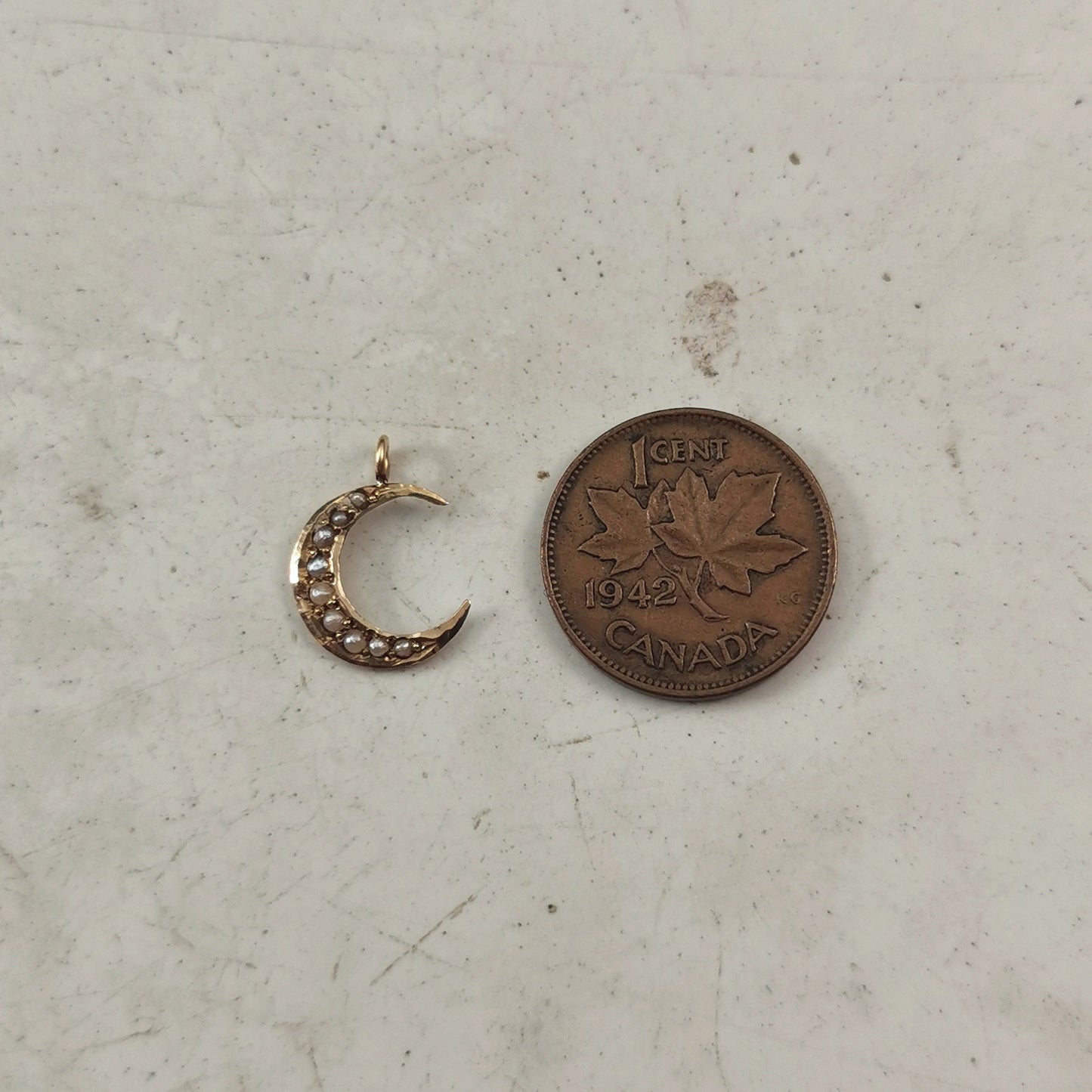 Victorian 10k Yellow Gold and Seed Pearl Crescent Moon Conversion Pendant