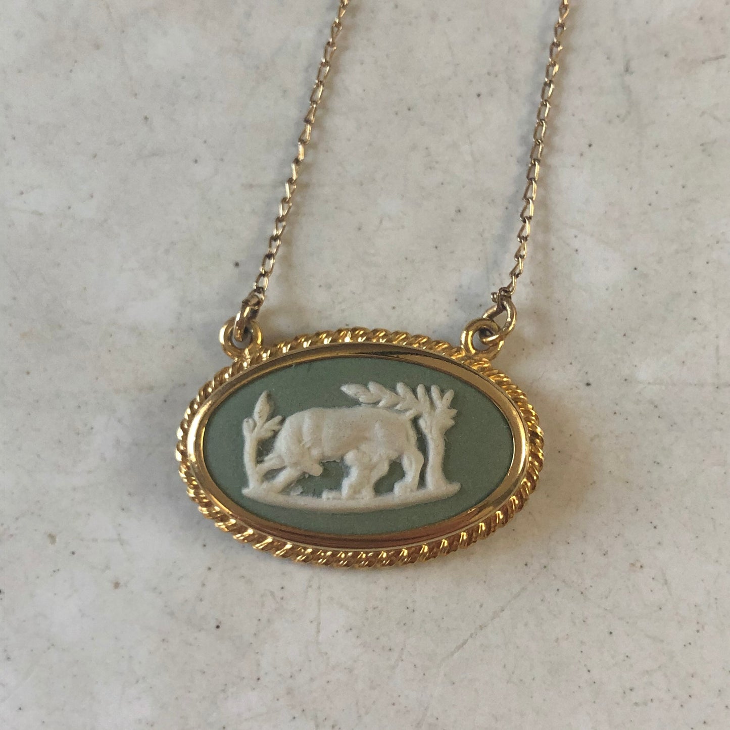 Vintage Gold Filled Wedgwood Necklace - Jasperware Cameo