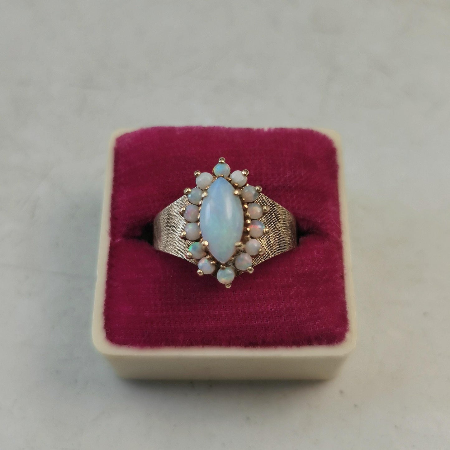 Vintage 10k Opal Cluster Ring - Mid-century Yellow Gold Marquise Opal Tiara Ring - Size 7